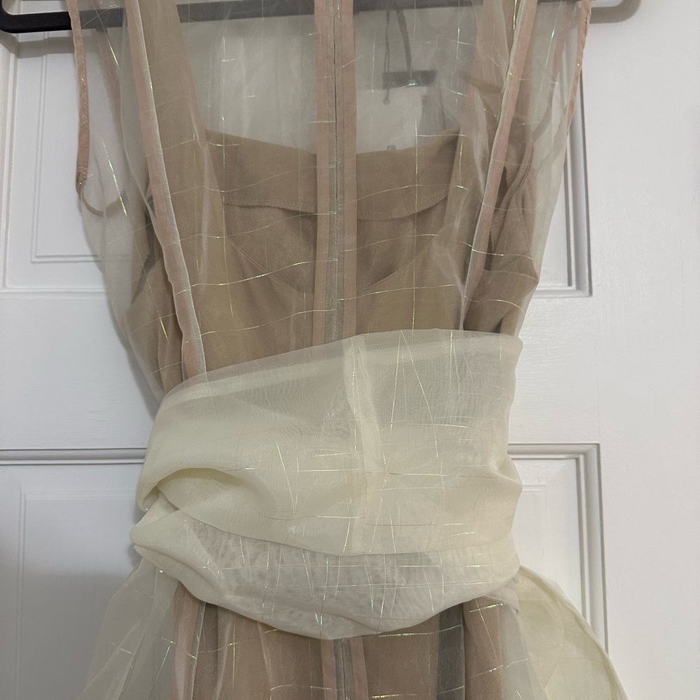 Elegant Cream and Tan Dress